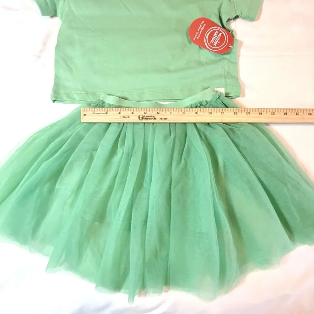Wonder Nation Girls Green 2 Piece Set Tee & Fluffy Tutu Skirt Size 7 NWT
